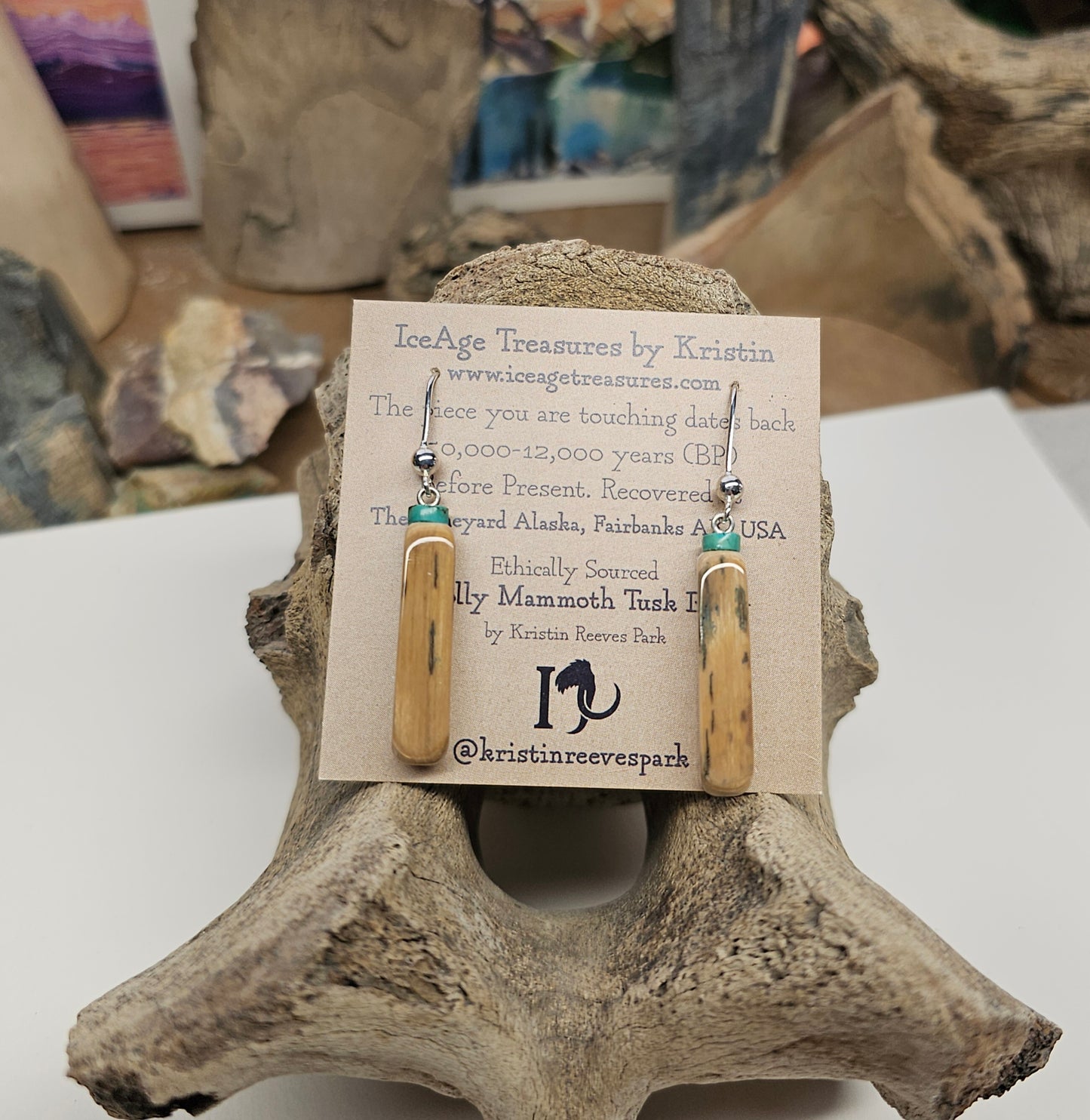 Woolly Mammoth Fossil Ivory & Turquoise Earrings