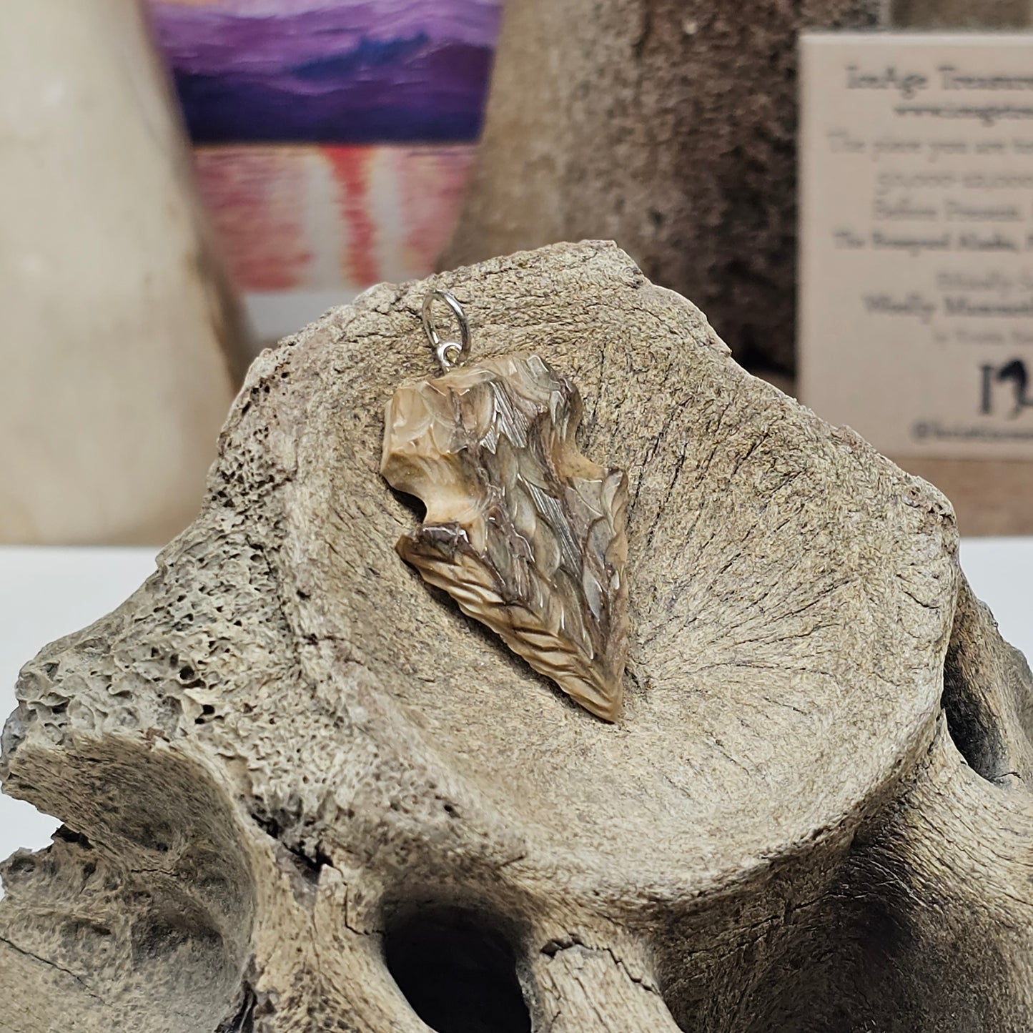 Boneyard Alaska Woolly Mammoth Carved Tusk Ivory Arrowhead Pendant