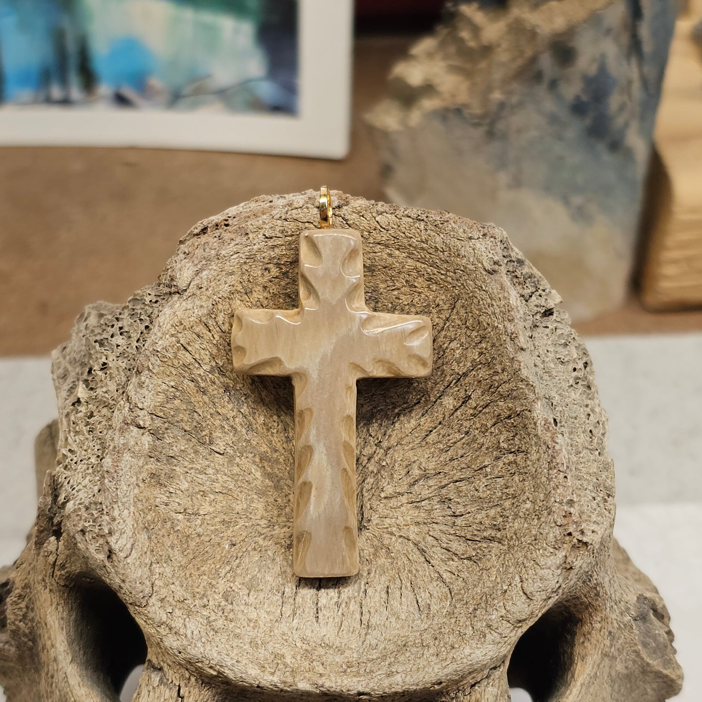 Boneyard Alaska Woolly Mammoth Ivory Carved Christian Cross