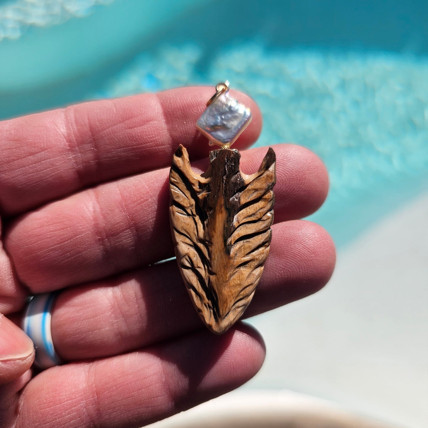 Boneyard Alaska Woolly Mammoth Carved Ivory Arrowhead Pearl Pendant