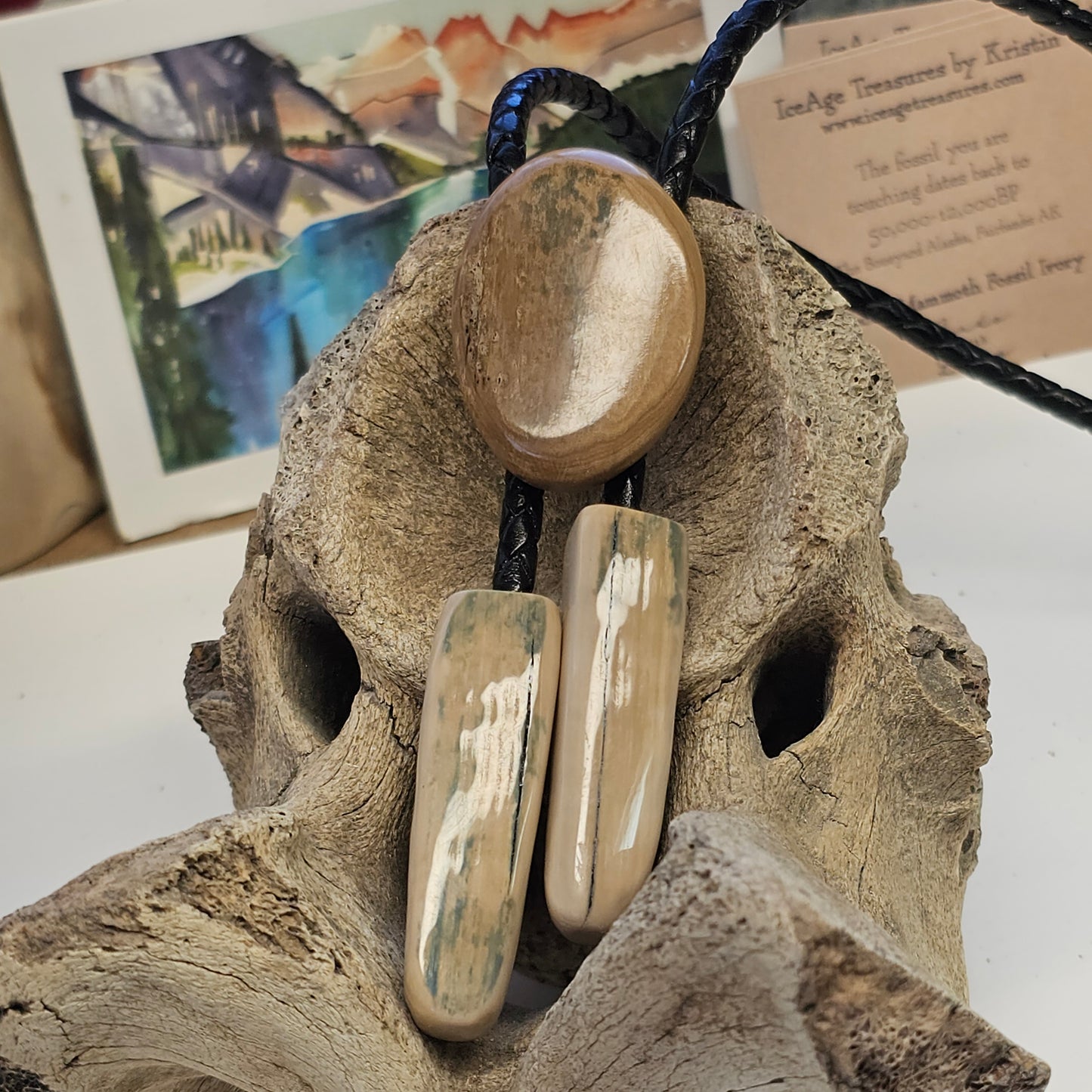 Boneyard Alaska Woolly Mammoth Ivory Bolo Tie with Tusk Ivory Tips