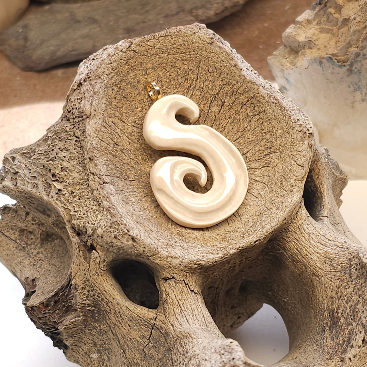 Boneyard Alaska Woolly Mammoth Ivory Matau Hook Pendant