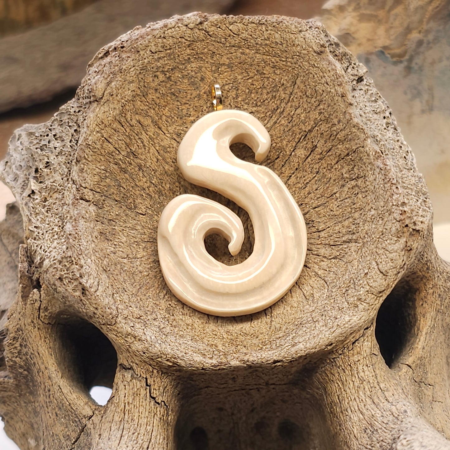 Boneyard Alaska Woolly Mammoth Ivory Matau Hook Pendant
