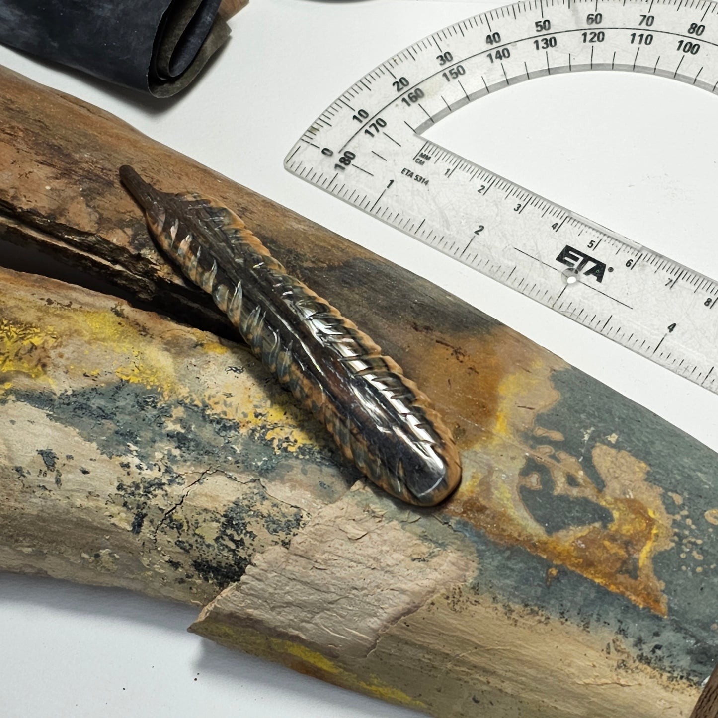 Woolly Mammoth Fossil Ivory Feather "Blue"