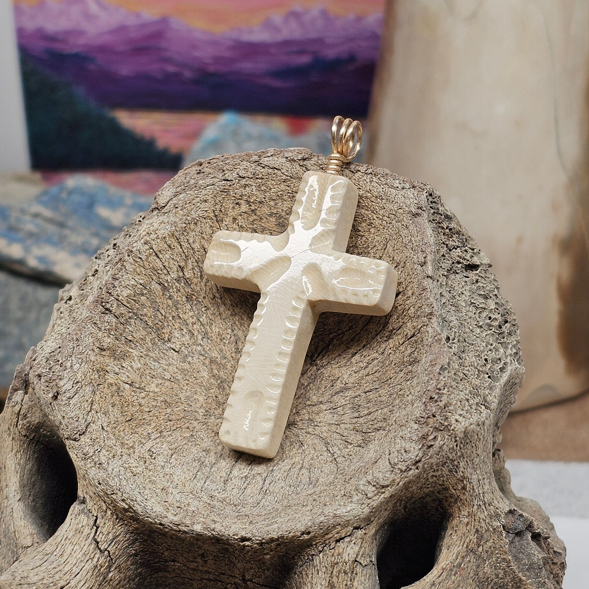 Woolly Mammoth Fossil Ivory Christian Cross Pendant | Ice Age Treasures