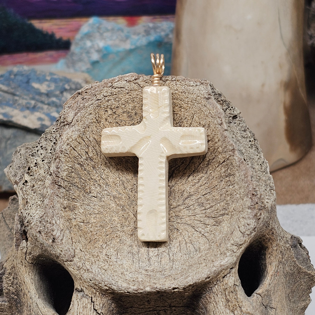 Woolly Mammoth Fossil Ivory Christian Cross Pendant | Ice Age Treasures
