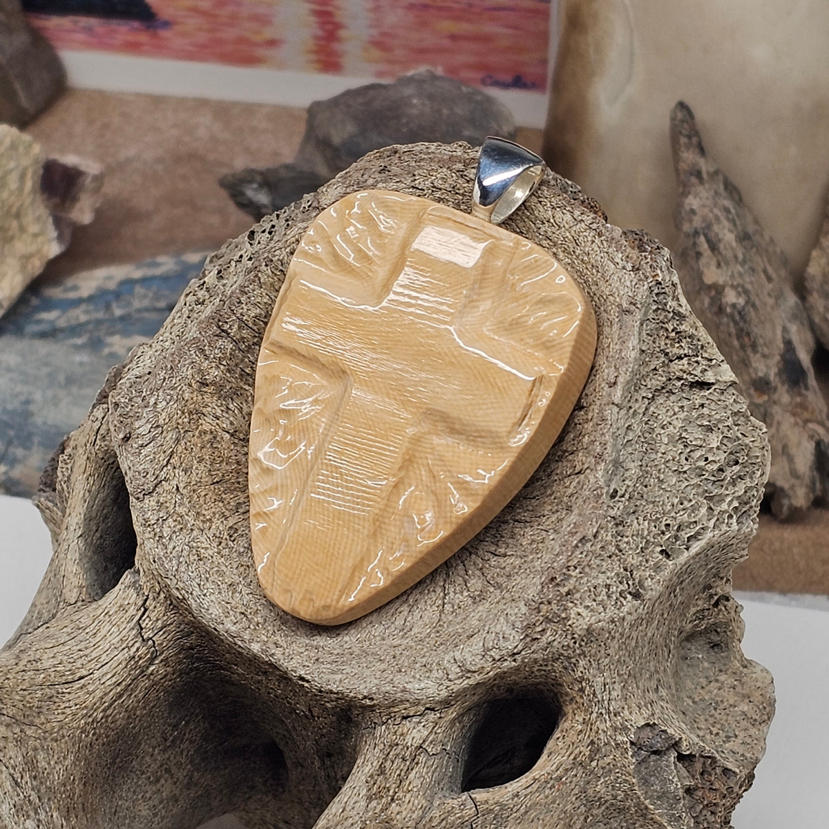 Woolly Mammoth Fossil Ivory Carved Christian Cross Pendant | Ice Age Treasures