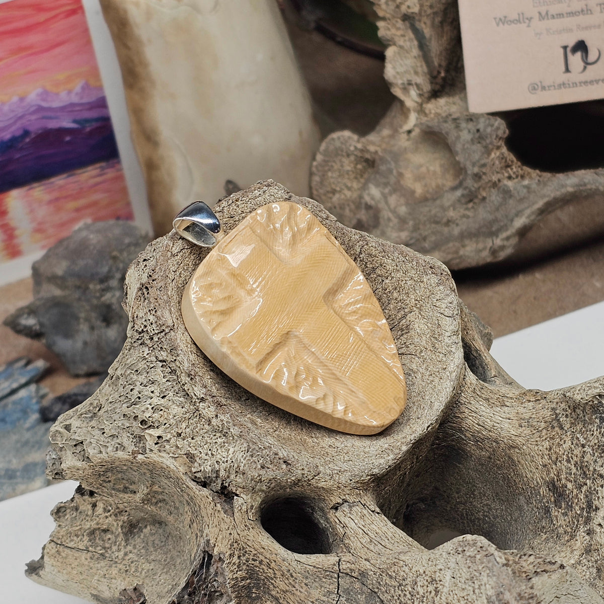 Woolly Mammoth Fossil Ivory Carved Christian Cross Pendant | Ice Age Treasures