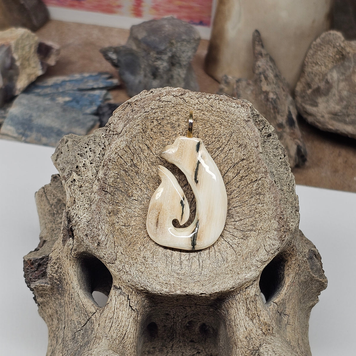 Woolly Mammoth Fossil Ivory Matau Hook Pendant | Ice Age Treasures
