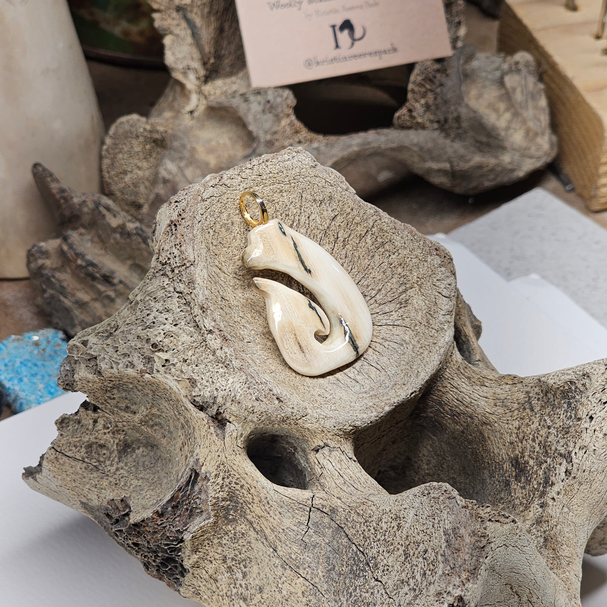 Woolly Mammoth Fossil Ivory Matau Hook Pendant | Ice Age Treasures