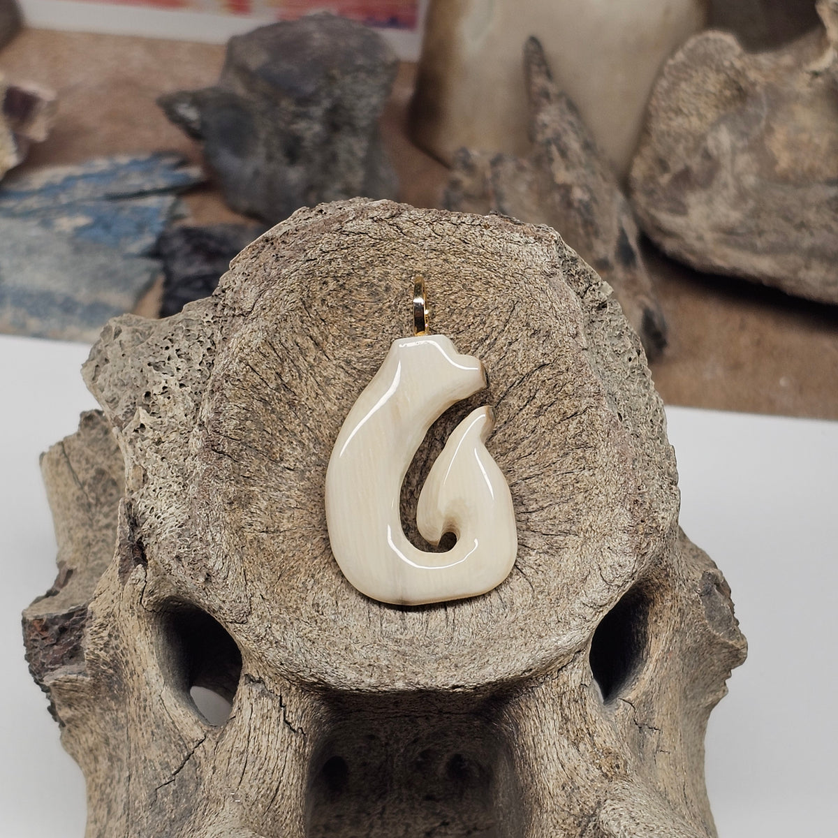 Woolly Mammoth Fossil Ivory Matau Hook Pendant | Ice Age Treasures