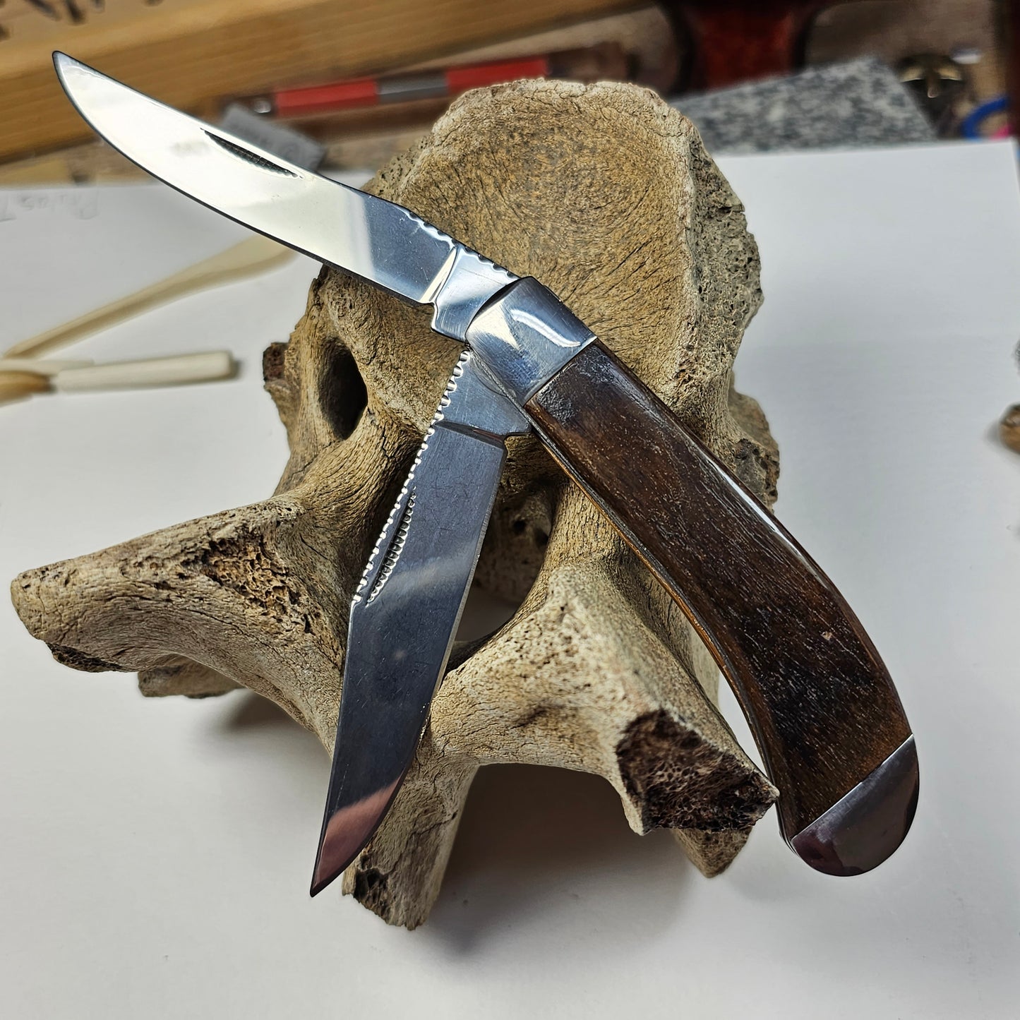 Boneyard Woolly Mammoth Ivory and Bone Grip TRAPPER Pocket Knife