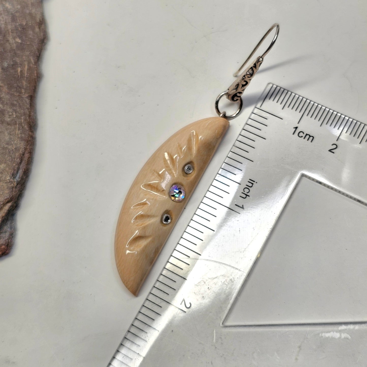 Boneyard Woolly Mammoth Ivory Earrings with Swarovski Crystal Inlay