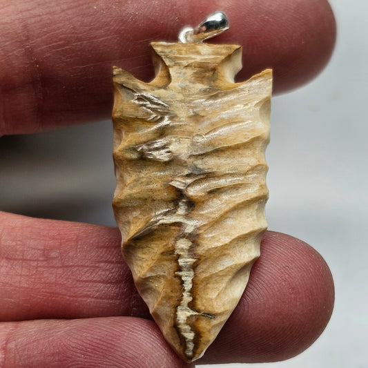 Boneyard Alaska Woolly Mammoth Carved Ivory Arrowhead Pendant