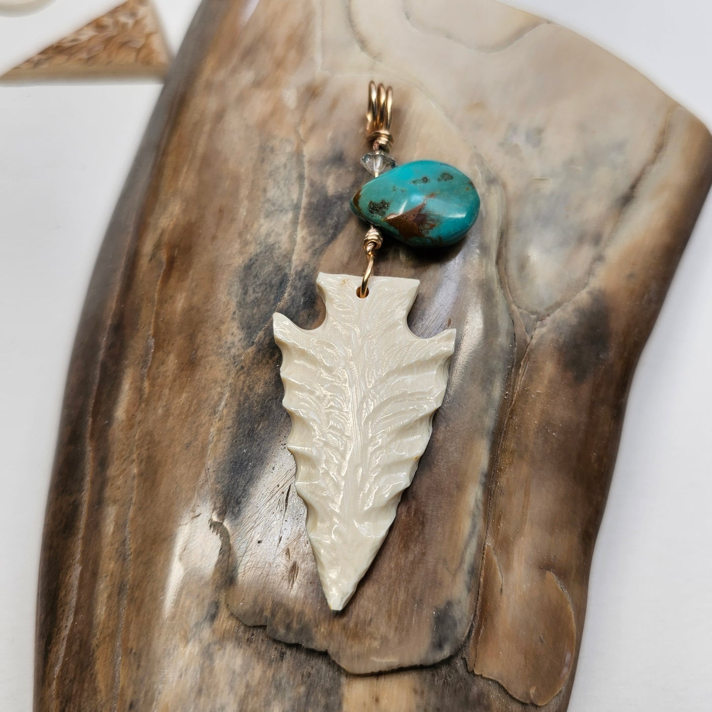 Alaska Boneyard Woolly Mammoth Carved Ivory Arrowhead Turquoise Pendant