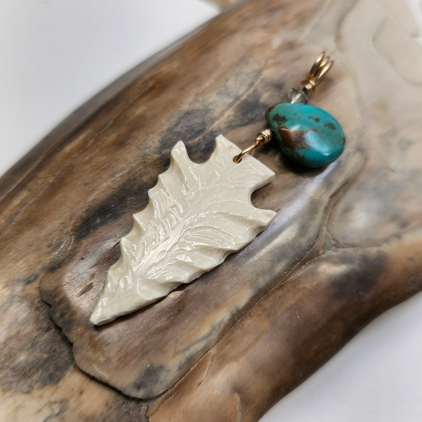 Alaska Boneyard Woolly Mammoth Carved Ivory Arrowhead Turquoise Pendant