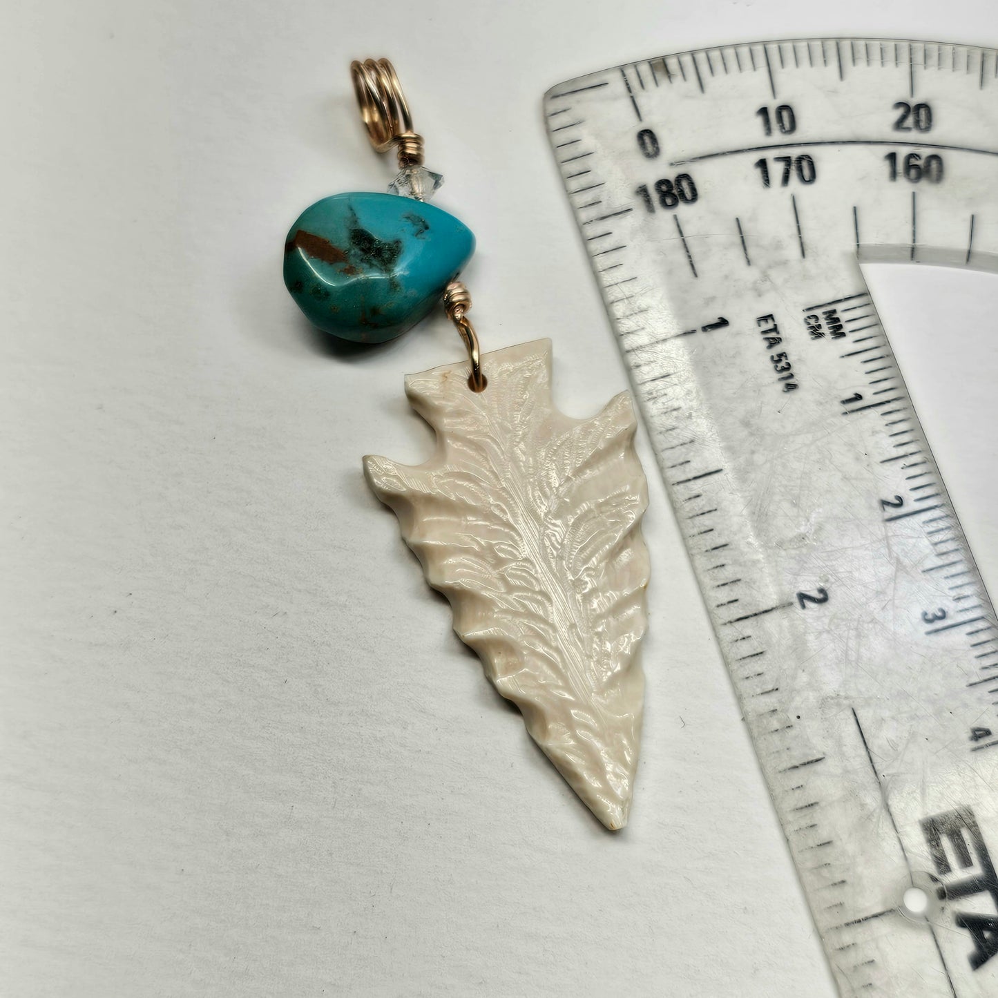 Alaska Boneyard Woolly Mammoth Carved Ivory Arrowhead Turquoise Pendant