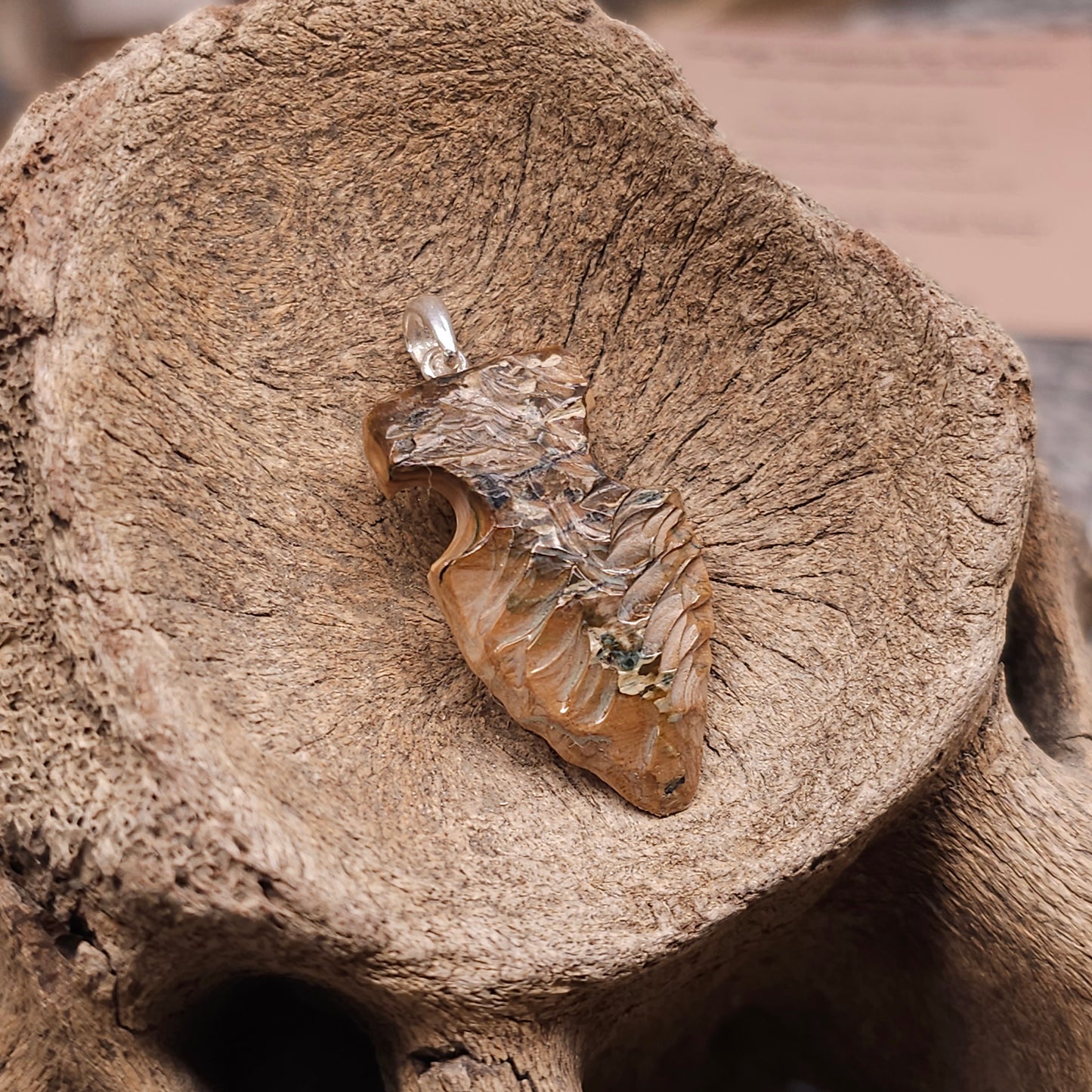 Boneyard Alaska Woolly Mammoth Carved Tusk Ivory Arrowhead Pendant