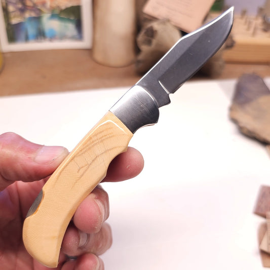 Boneyard Alaska Woolly Mammoth Ivory Grip Pocket Knife-Lock Blade 001