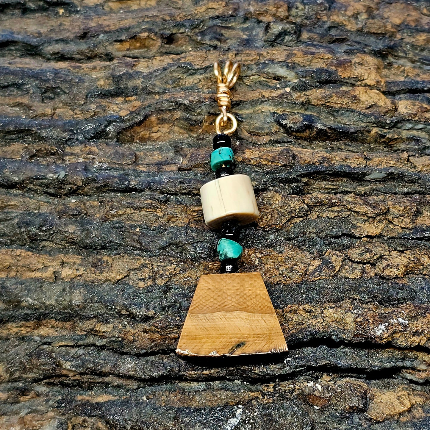 Boneyard Woolly Mammoth Ivory and Turquoise Bead Pendant