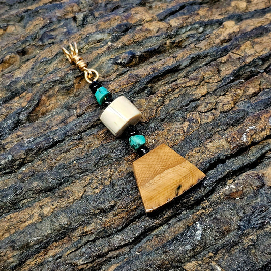 Boneyard Woolly Mammoth Ivory and Turquoise Bead Pendant