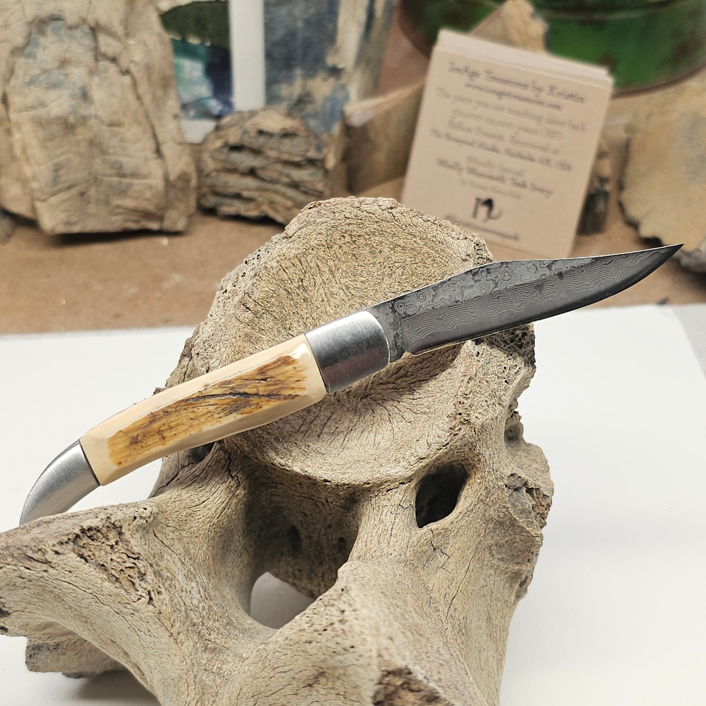Woolly Mammoth Ivory Grip Texas Toothpick Pocket Knife - Damascus