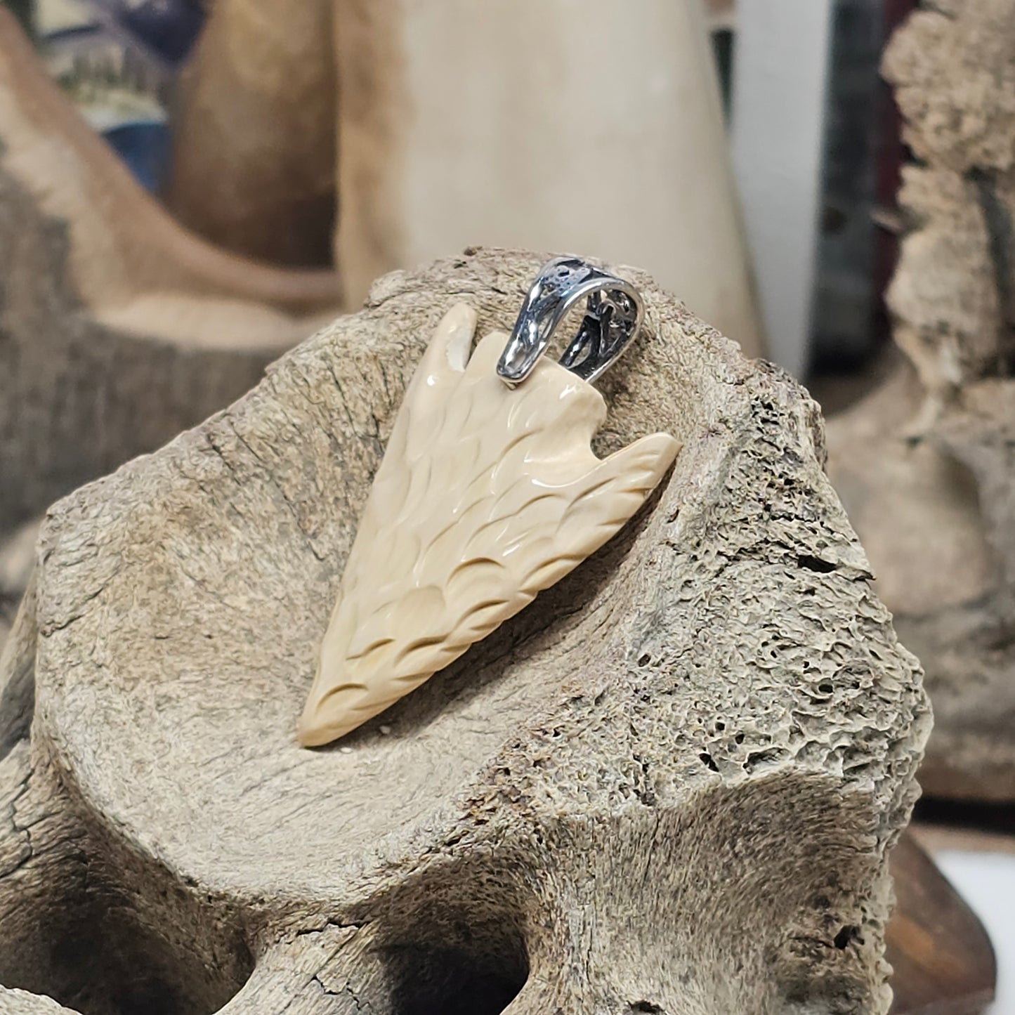 Boneyard Alaska Woolly Mammoth Fossil Ivory Arrowhead Pendant