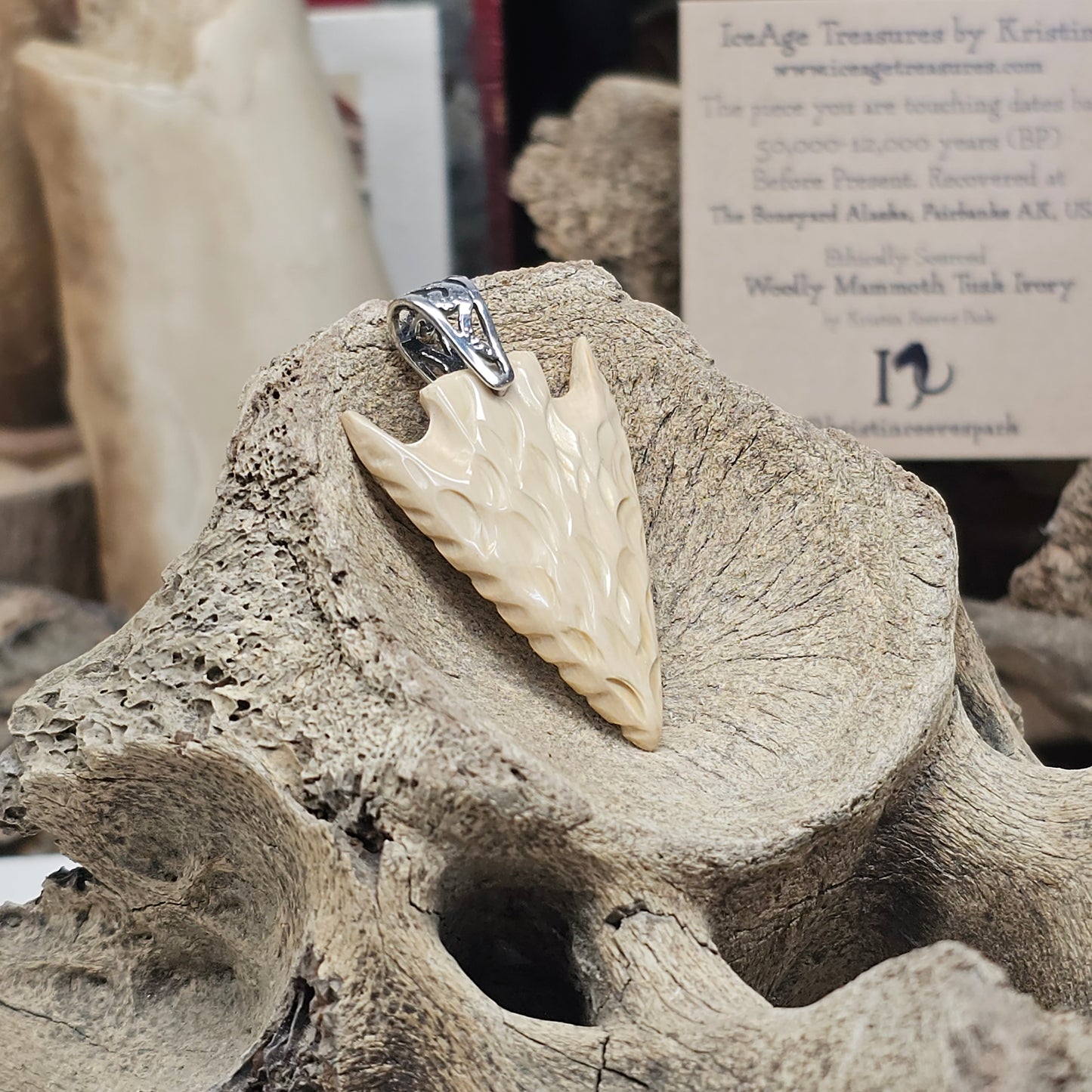 Boneyard Alaska Woolly Mammoth Fossil Ivory Arrowhead Pendant