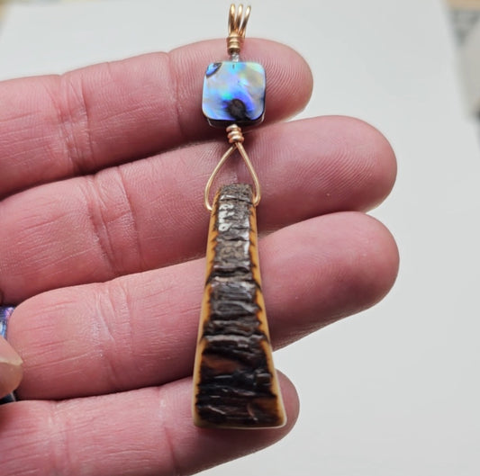 Woolly Mammoth Ivory Pendant with Abalone Bead