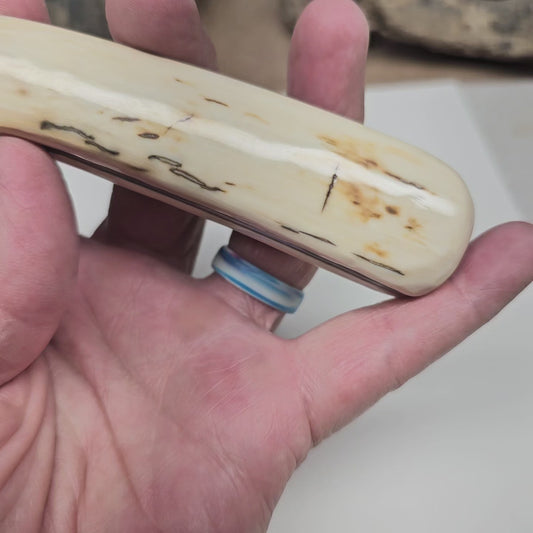 Woolly Mammoth Fossil Ivory Grip Damascus Blade Knife | Boneyard Alaska