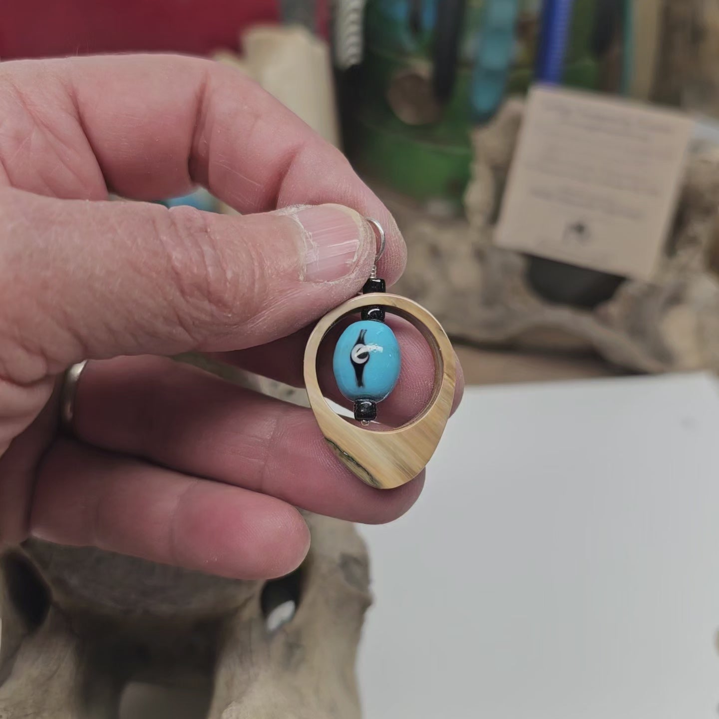 Ice Age Treasures Video of Woolly Mammoth Fossil Ivory Third Eye Pendant — spinning third eye bead on sterling silver