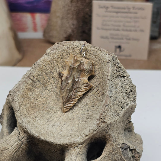 Boneyard Alaska Woolly Mammoth Carved Tusk Ivory Arrowhead Pendant
