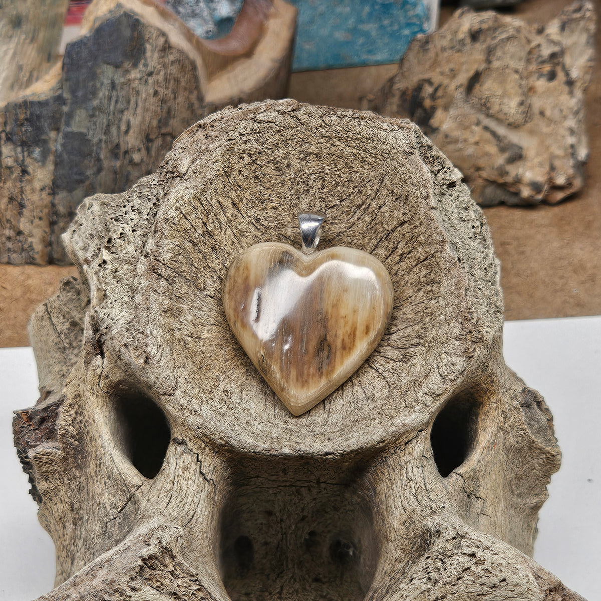 Woolly Mammoth Fossil Ivory Puffed Heart Pendant | Ice Age Treasures