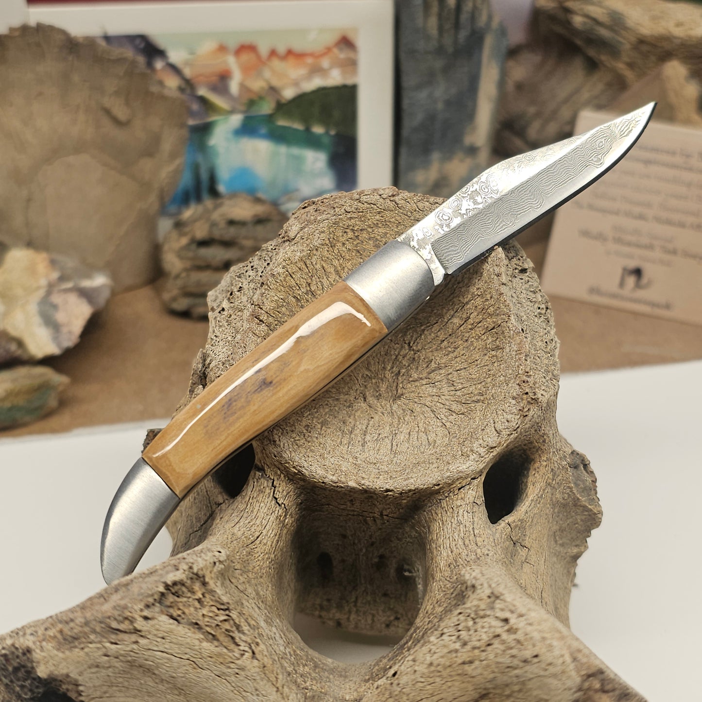 Carry a piece of the Ice Age with this Texas Toothpick folding pocket knife—where 10,000-year-old Woolly Mammoth fossil ivory meets the beauty of traditional San Mai 3-layer forged steel