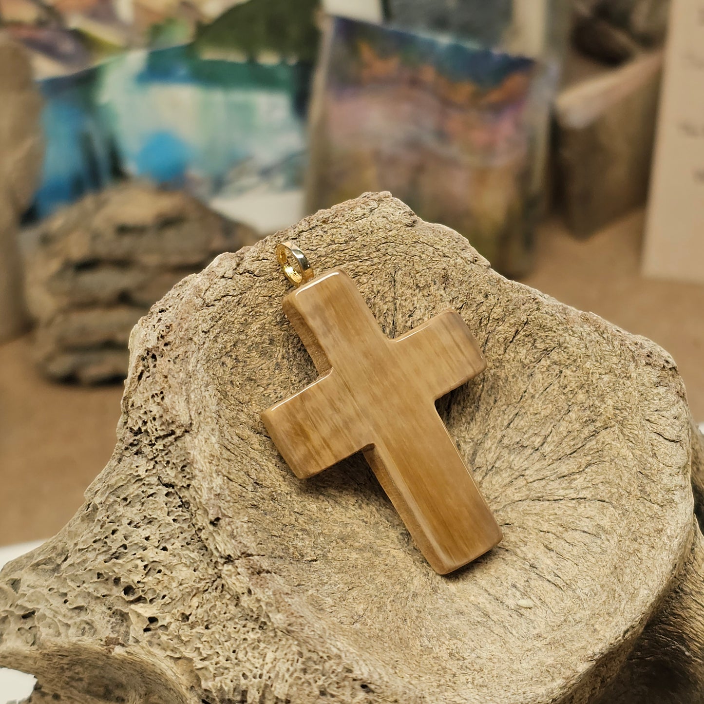 Woolly Mammoth Fossil Ivory Christian Cross | Ice Age Treasures