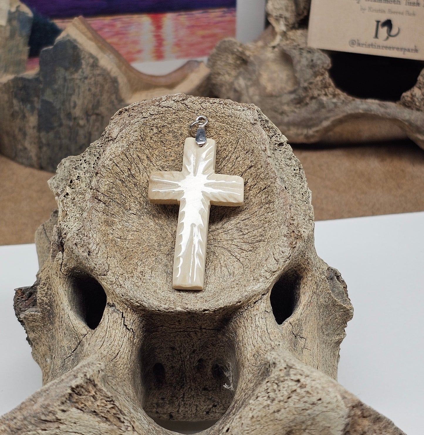 Carved Fossil Ivory Christian Cross Pendant – Sculpted Form | Ice Age Treasures