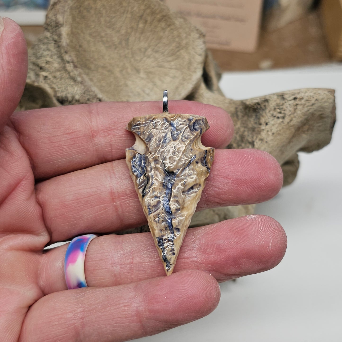 Boneyard Alaska Woolly Mammoth Ivory Arrowhead Pendant 2"