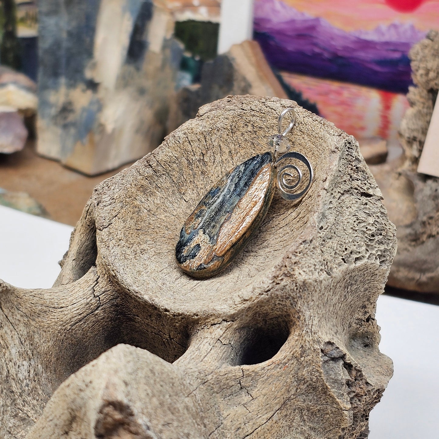 Fossil Ivory Vivianite Bark Pendant | Ice Age Treasures