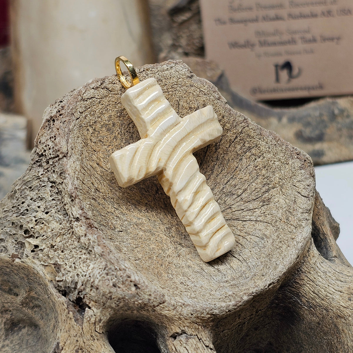 Woolly Mammoth Ivory Carved Christian Cross Pendant | Ice Age Treasures