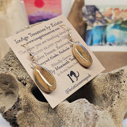 Boneyard Alaska Woolly Mammoth Ivory Cabochon Earrings
