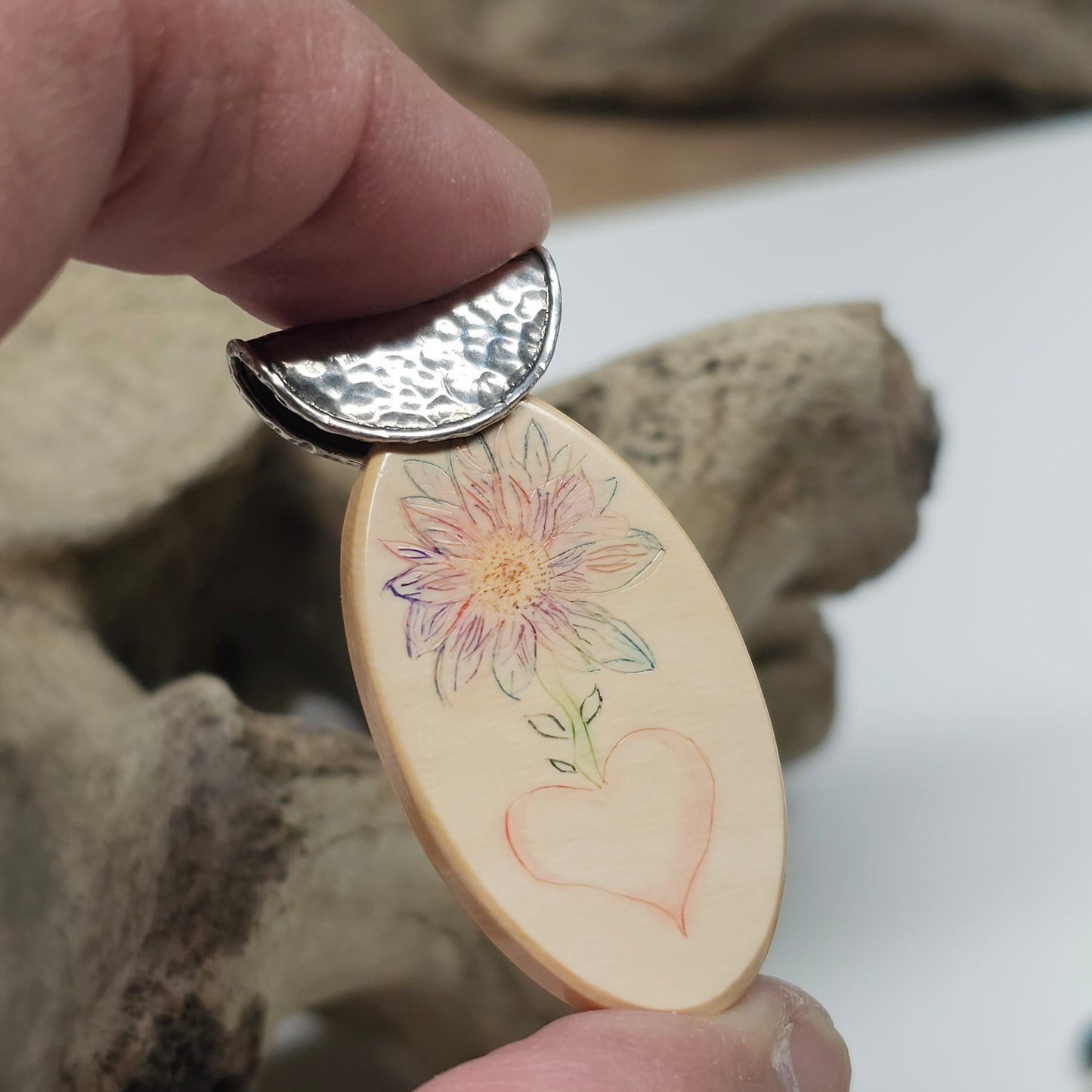 Woolly Mammoth Ivory Pendant | Heart in Bloom | Ice Age Treasures