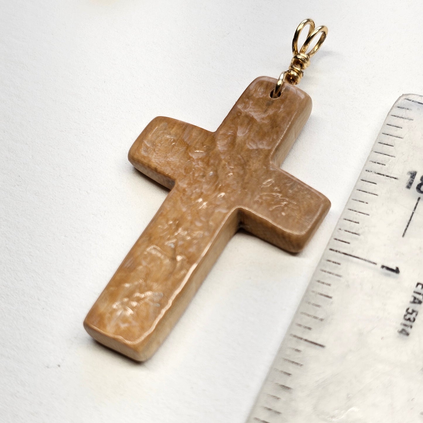 Boneyard Alaska Woolly Mammoth Ivory Carved Christian Cross Pendant