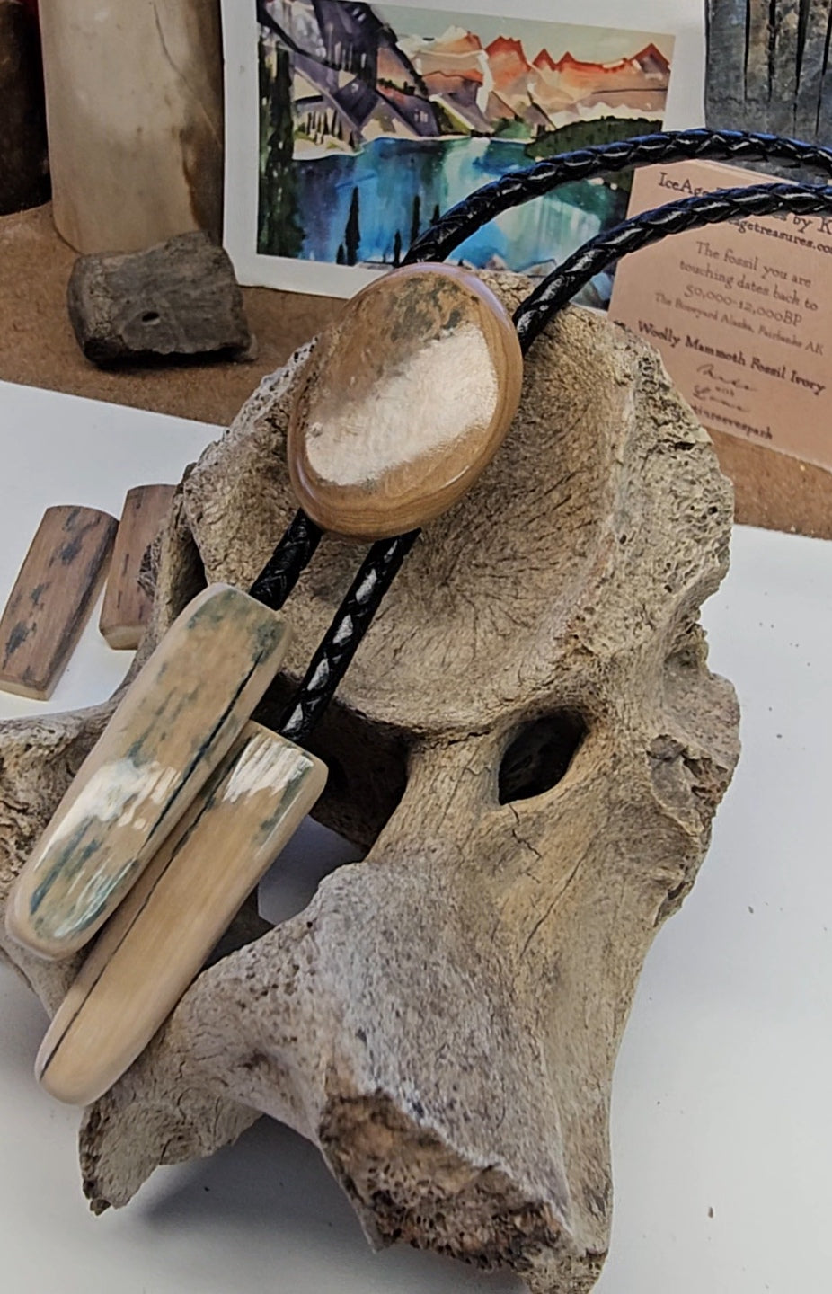 Boneyard Alaska Woolly Mammoth Ivory Bolo Tie with Tusk Ivory Tips
