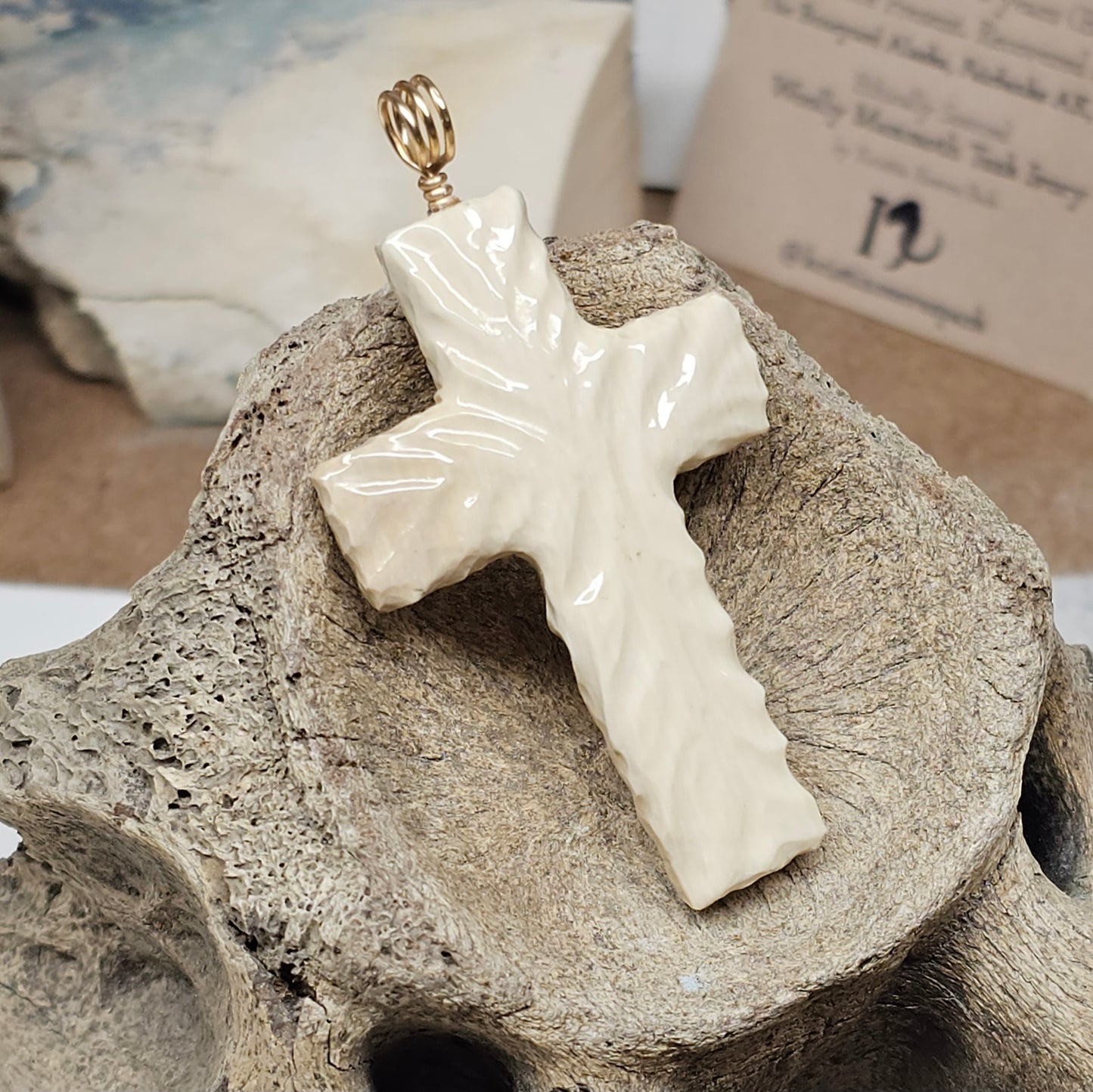 Boneyard Alaska Woolly Mammoth Ivory Carved Christian Cross