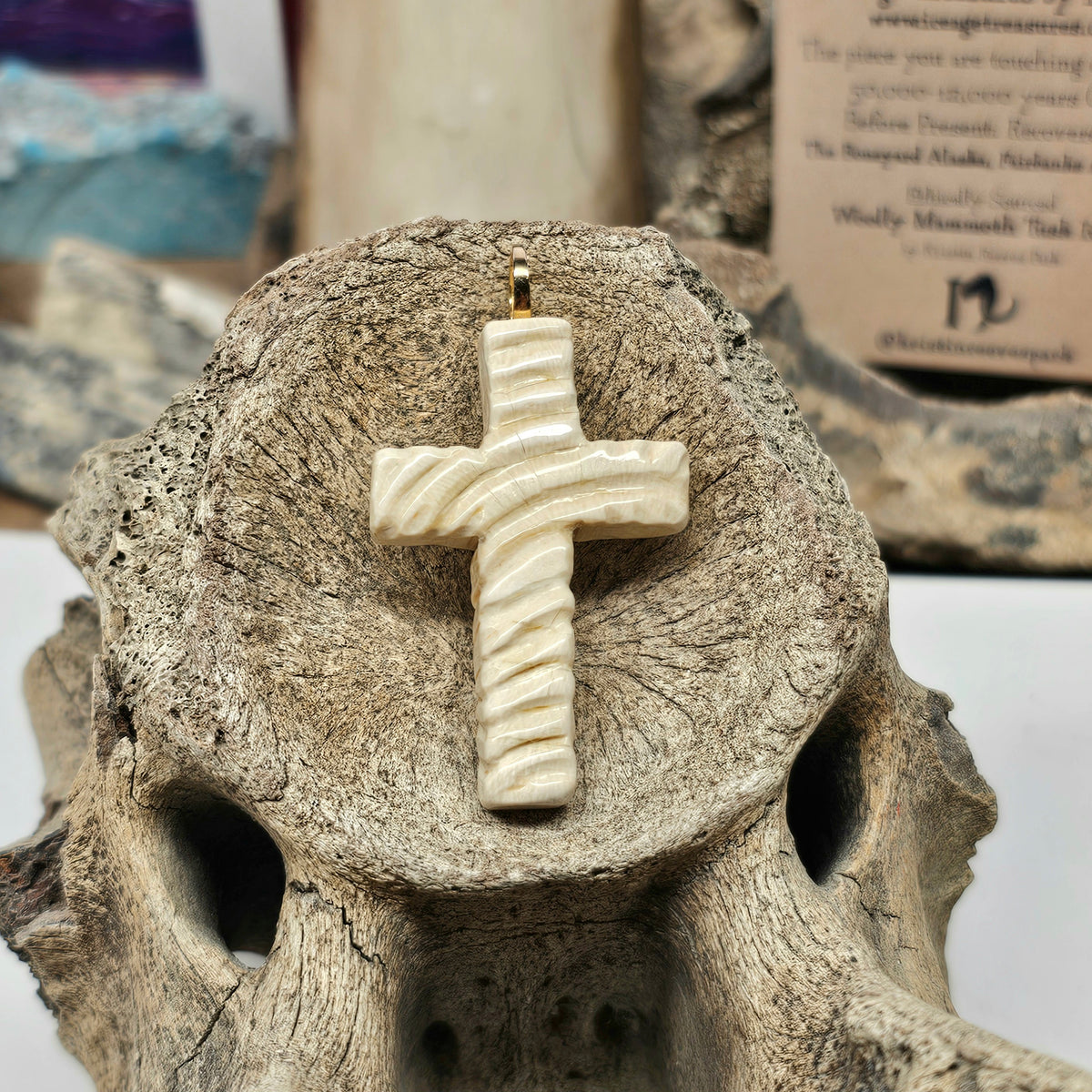 Woolly Mammoth Ivory Carved Christian Cross Pendant | Ice Age Treasures