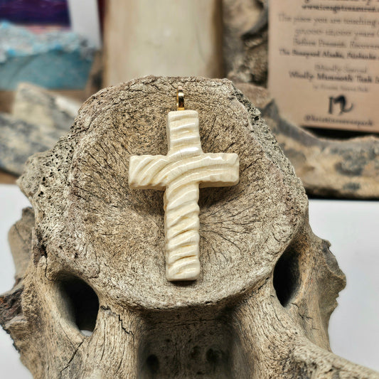 Woolly Mammoth Ivory Carved Christian Cross Pendant | Ice Age Treasures