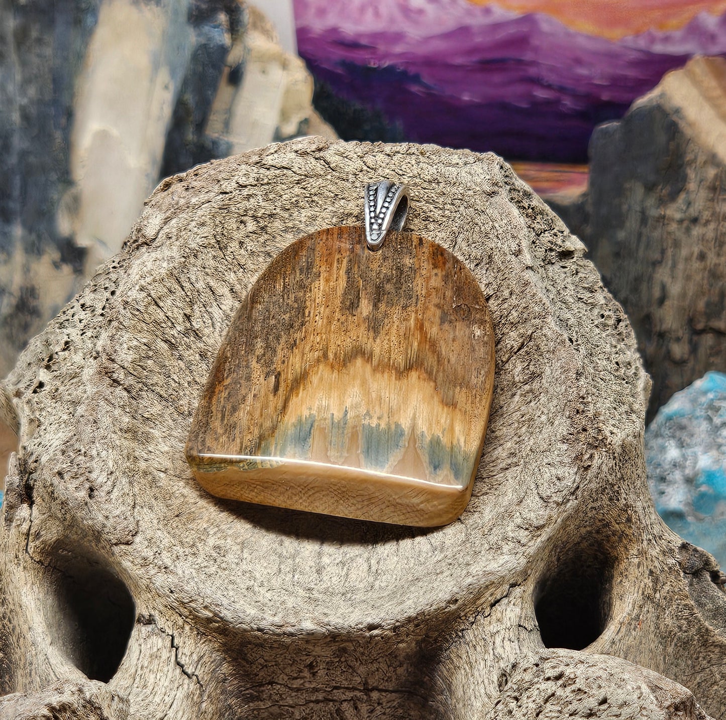 Woolly Mammoth Fossil Ivory Bark Pendant "The Lake" | Ice Age Treasures