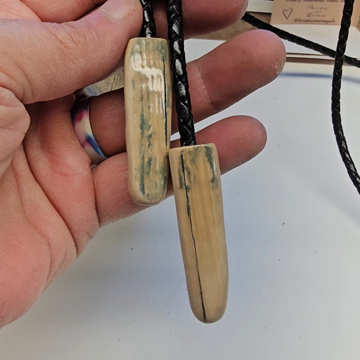 Boneyard Alaska Woolly Mammoth Ivory Bolo Tie with Tusk Ivory Tips