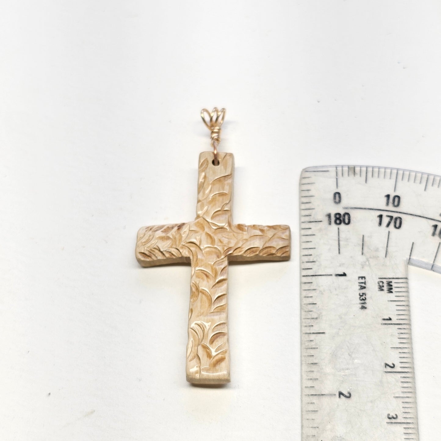 Boneyard Alaska Woolly Mammoth Ivory Carved Christian Cross Pendant