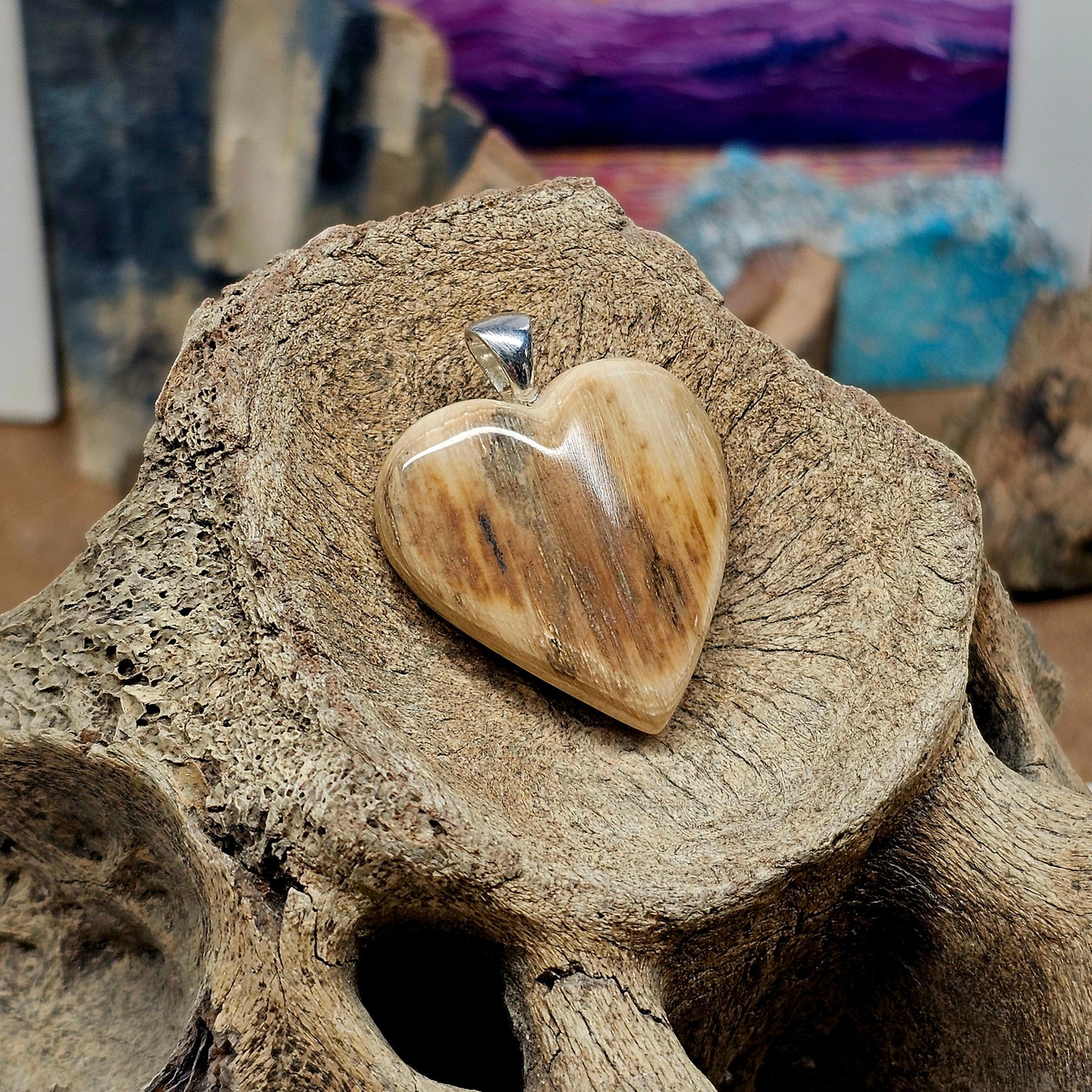 Woolly Mammoth Fossil Ivory Puffed Heart Pendant | Ice Age Treasures
